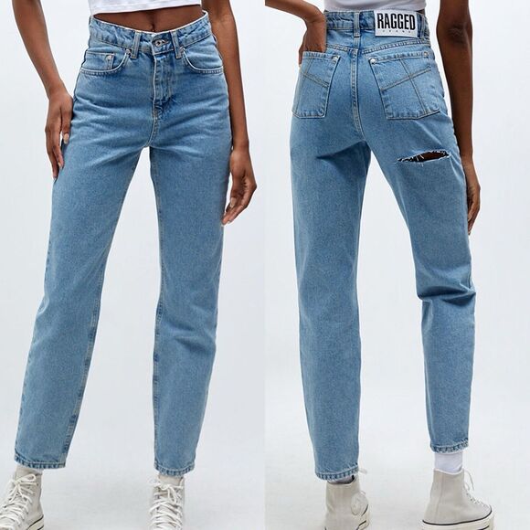 Free People RAGGED Denim Blue Jeans Women's Size 6 US, 30 EU NEW Peek a Boo Slit